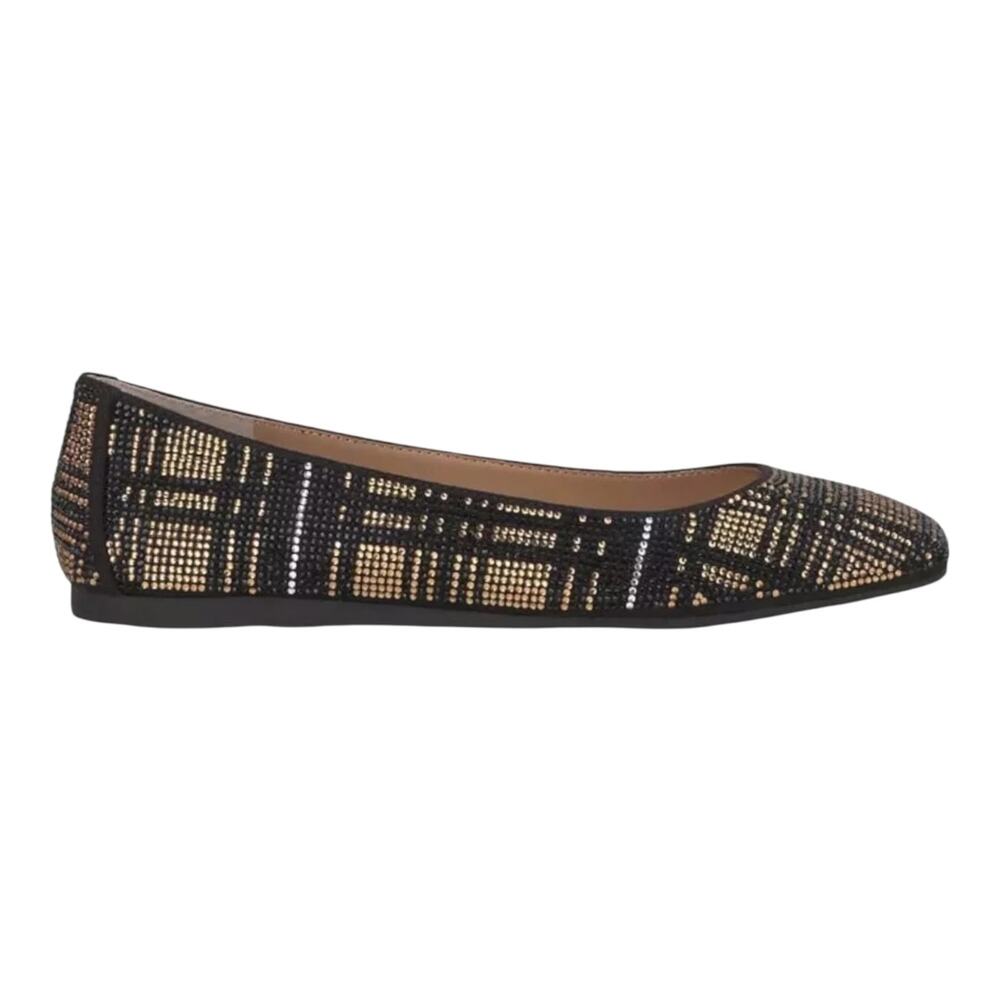 INC Women's Juney Rhinestone Ballet Flats Gold Plaid Size 8